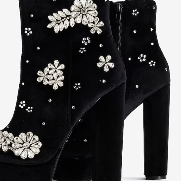 NEW NWT Rhinestone Embellished Platform Heeled Ankle Boots. Black. Size 9-9.5 - Picture 3 of 9